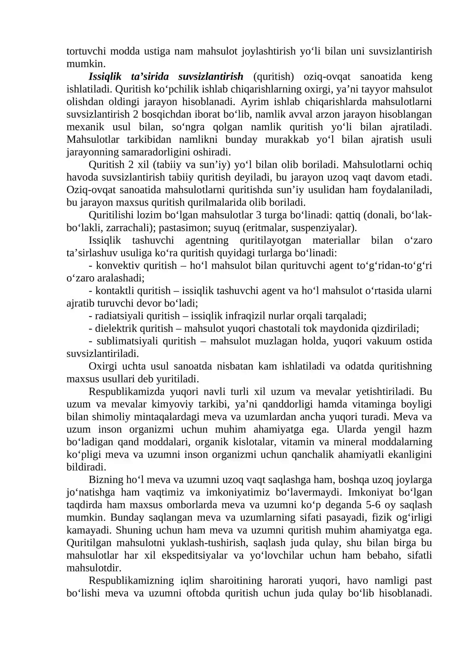 2-ma’ruza: Meva-sabzavotlarni fizik xossalari va kimyoviy tarkibining quritish jarayonidagi o‘zgarishi 2
