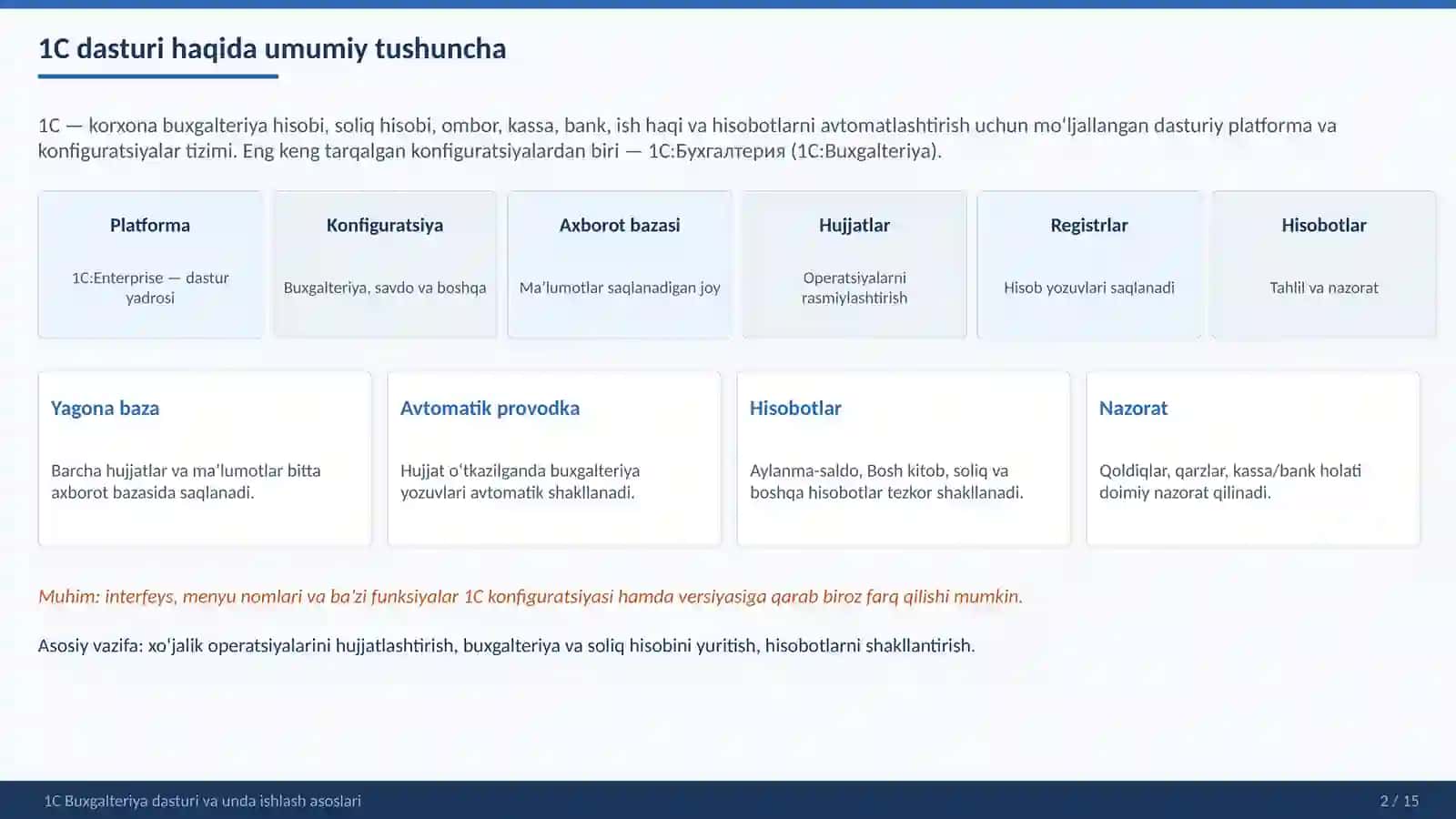 1C BUXGALTERIYA DASTURI VA UNDA ISHLASH ASOSLARI 2