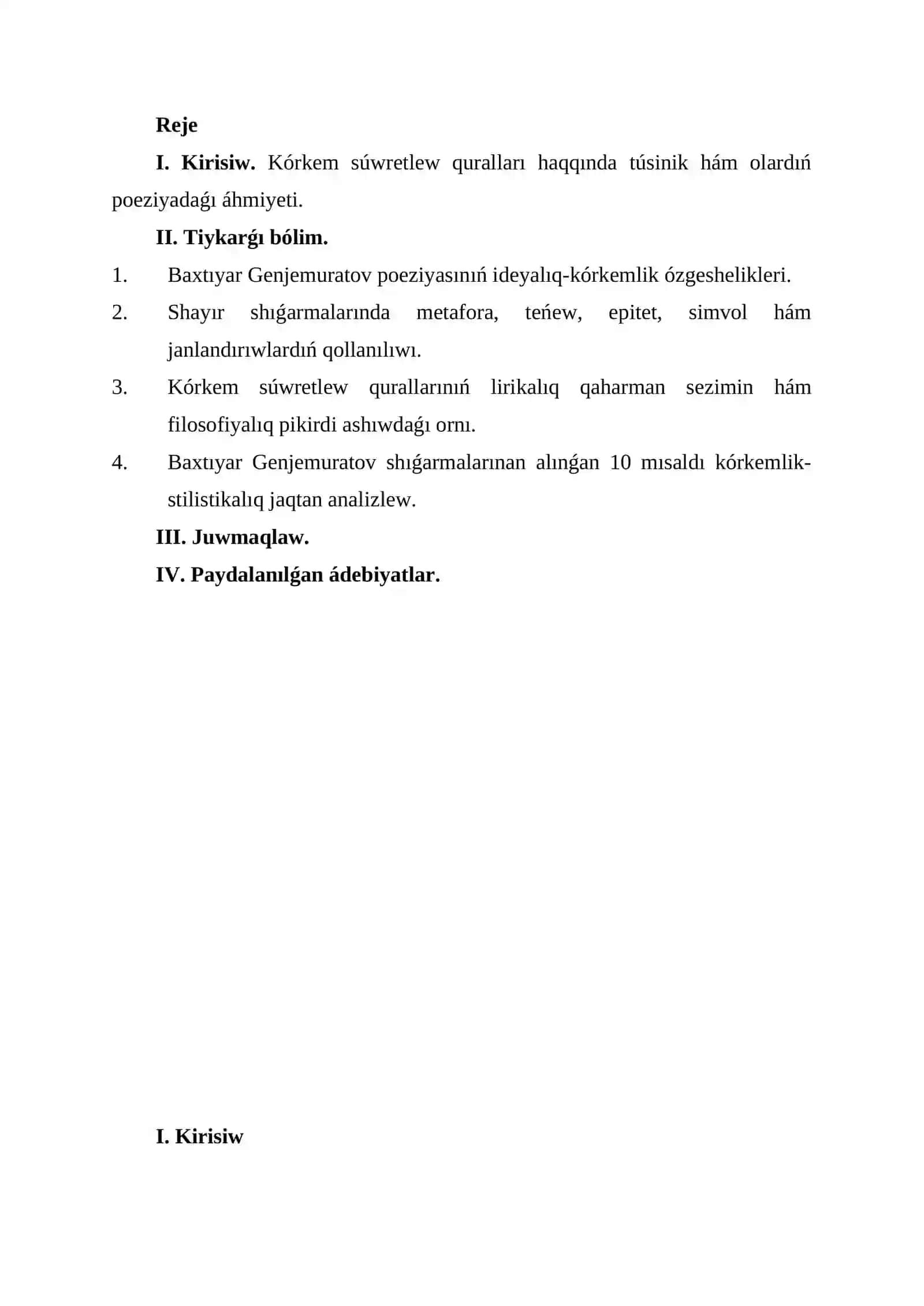 Baxtıyar Genjemuratov shıǵarmalarında kórkem súwretlew qurallarınıń qollanılıwı 2