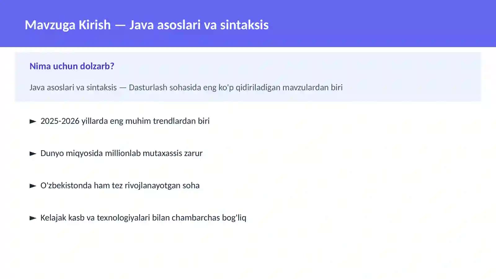 Java asoslari va sintaksis 2