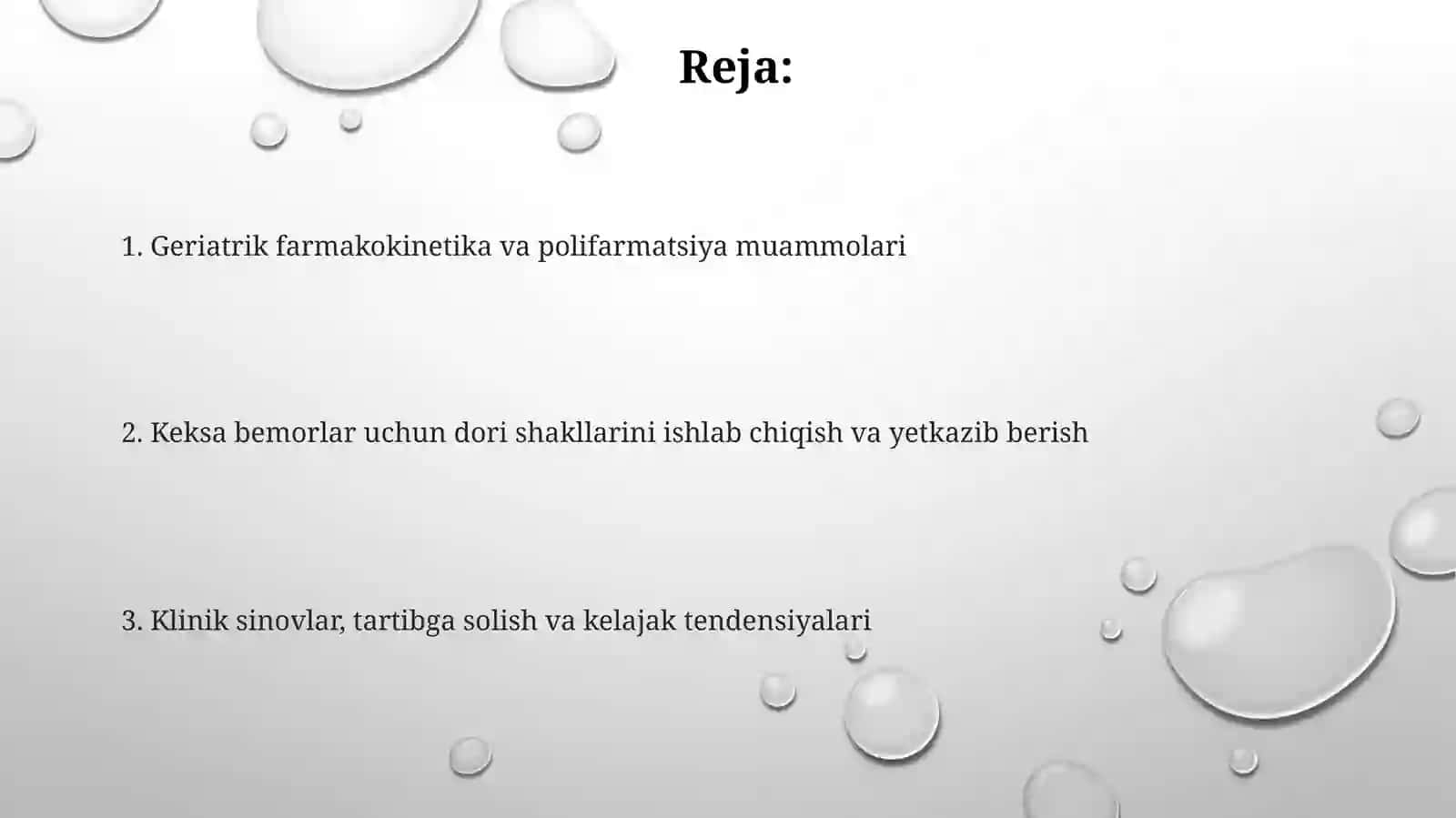 Geriatriya amaliyoti uchun dori vositalarini ishlab chiqarish 2