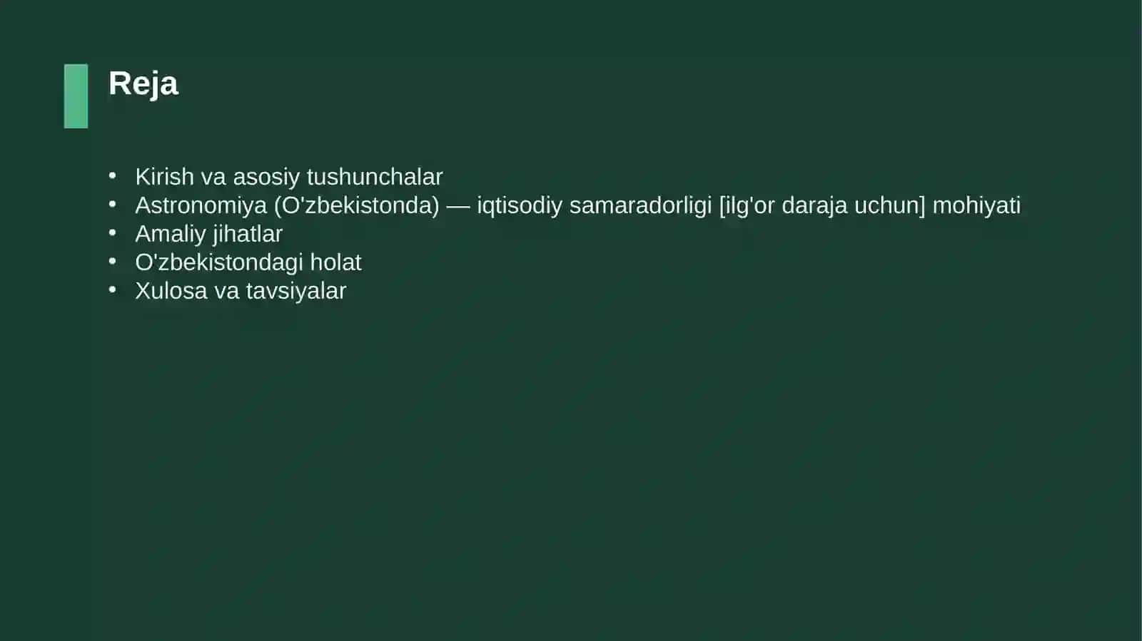 Astronomiya (O'zbekistonda) — iqtisodiy samaradorligi [ilg'or daraja uchun] 2