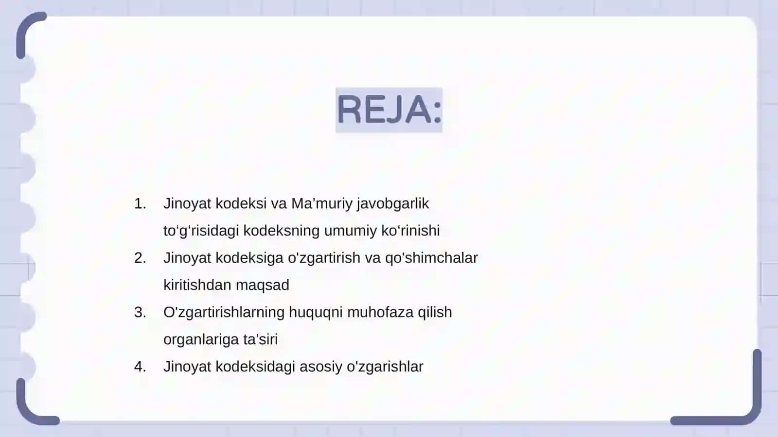Jinoyat kodeksi va Ma’muriy javobgarlik to‘g‘risidagi kodeksga o‘zgartish va qo‘shimchalar kiritish to‘g‘risidagi qonunlarning mazmun-mohiyati. 2