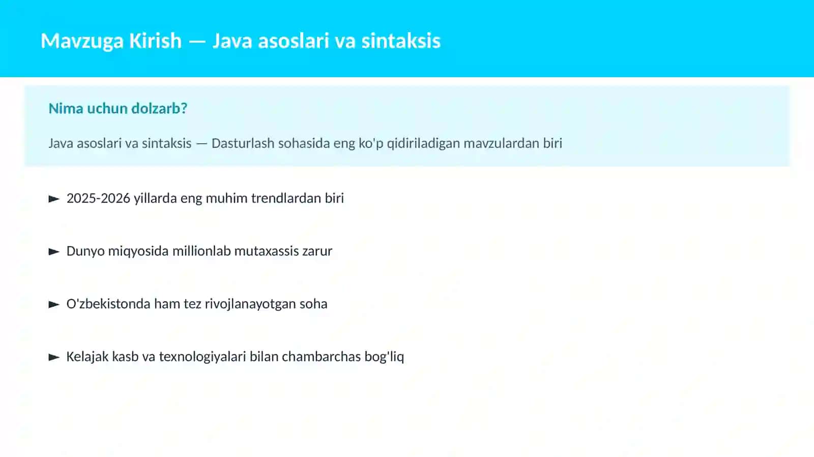 Java asoslari va sintaksis 2