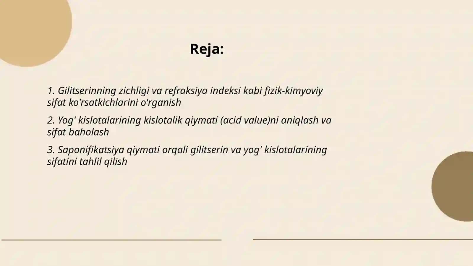 Gilitserin va yog' kislotalarining sifat ko'rsatkichlarini o'rganish 2