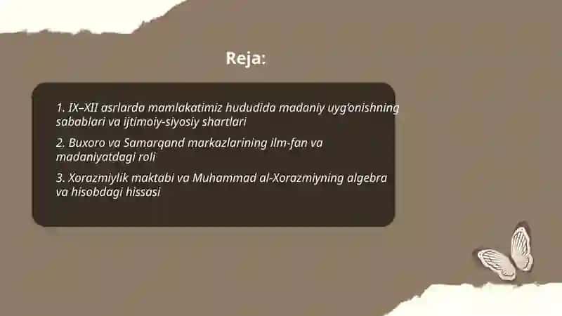 IX‒XII asrlarda mamlakatimiz hududida ro‘y bergan madaniy uyg‘onish (Renessans) 2