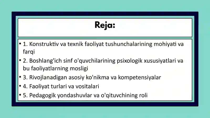 Boshlang'ich ta'limda bolalarning konstruktiv faoliyati va texnik ijodkorligi prezentatsiya 2
