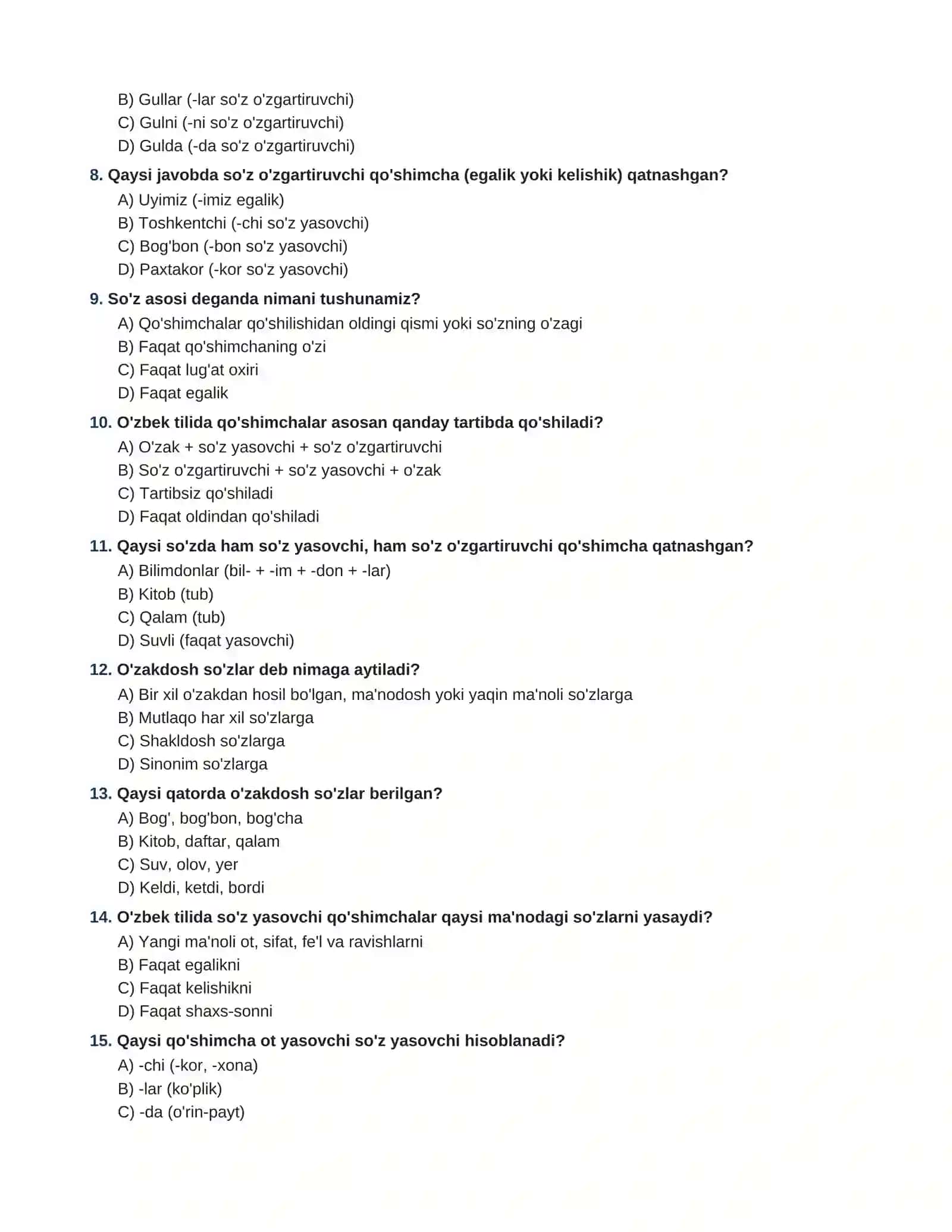Asos_va_qo'shimcha_100_ta_test javobi bilan((O'ZAK HAMDA MORFEMALAR)) 2
