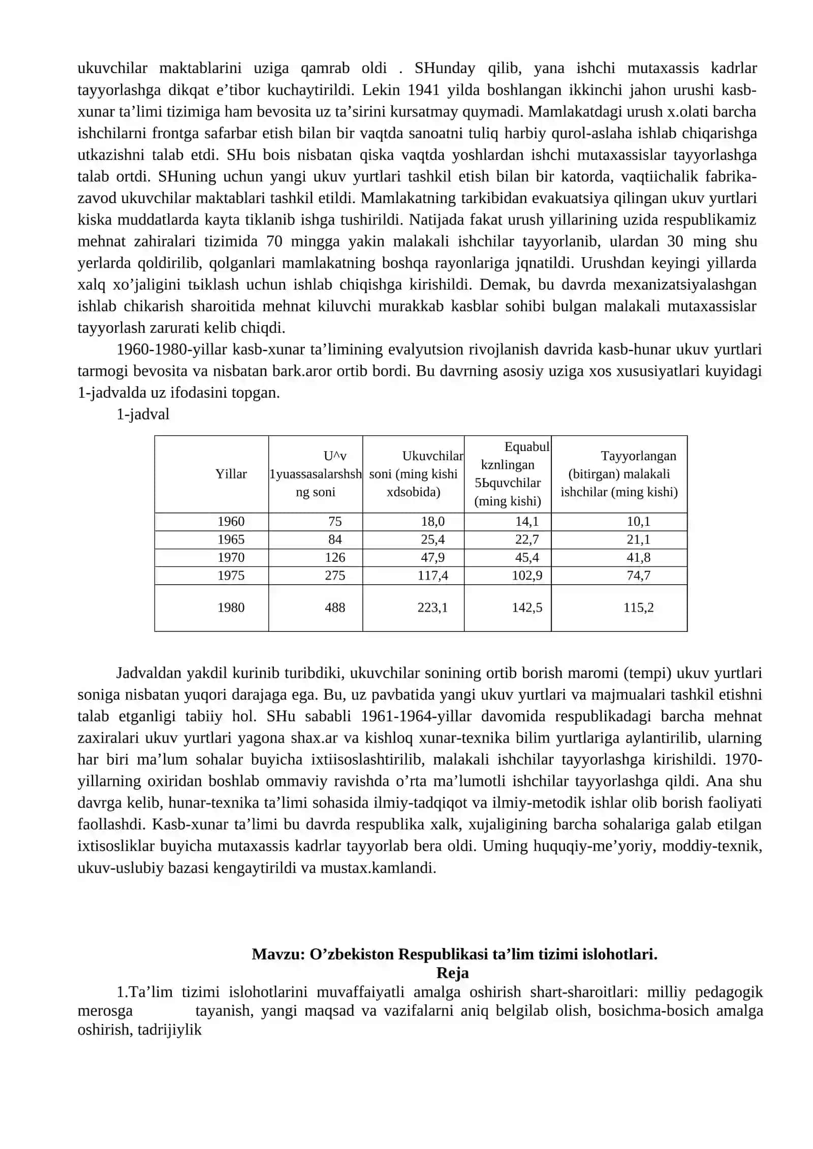 O’zbekiston Respublikasi kasbiy ta’limning rivojlanish bosichlari 2