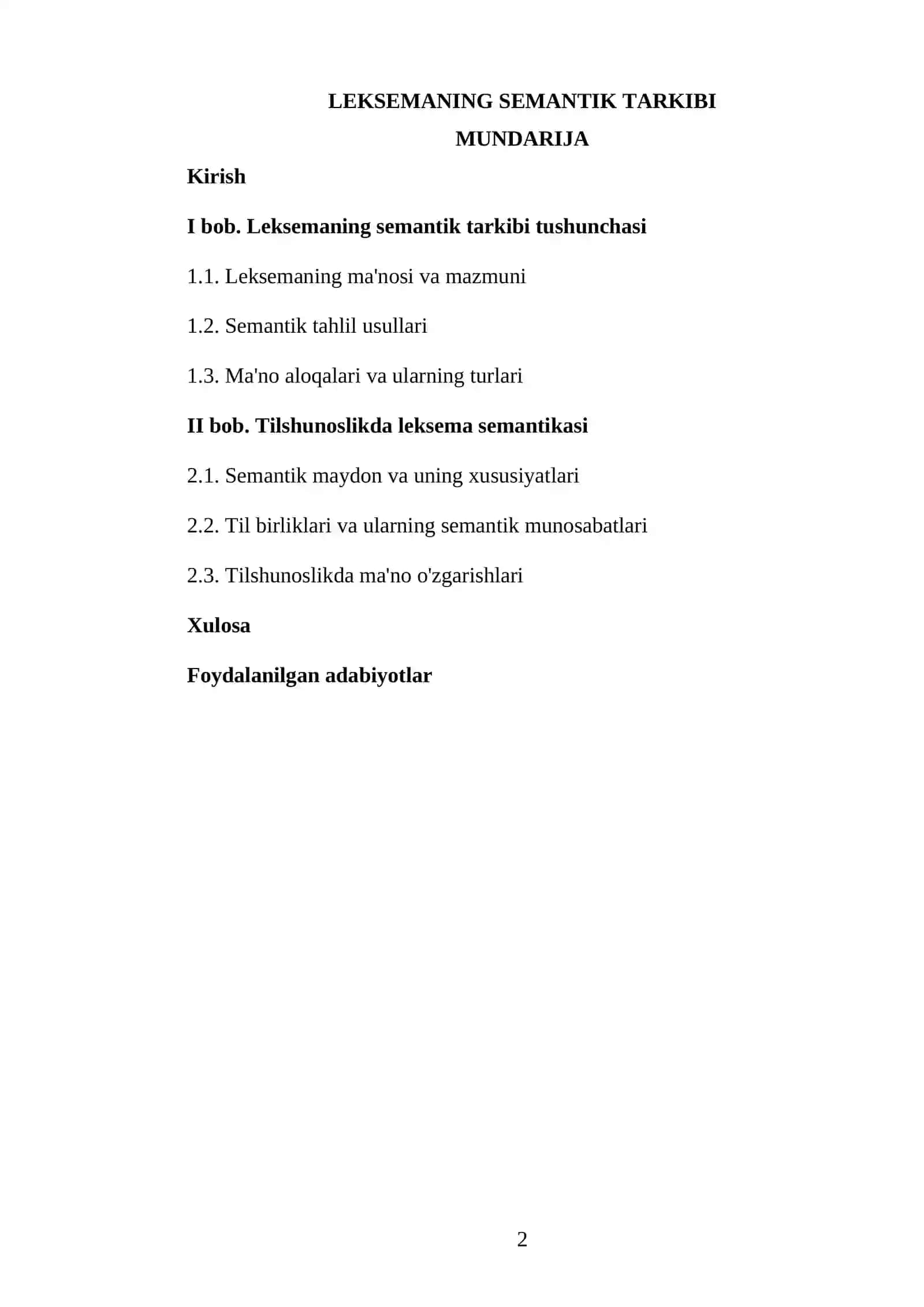 Leksemaning Semantik Tarkibi Kurs Ishi 2