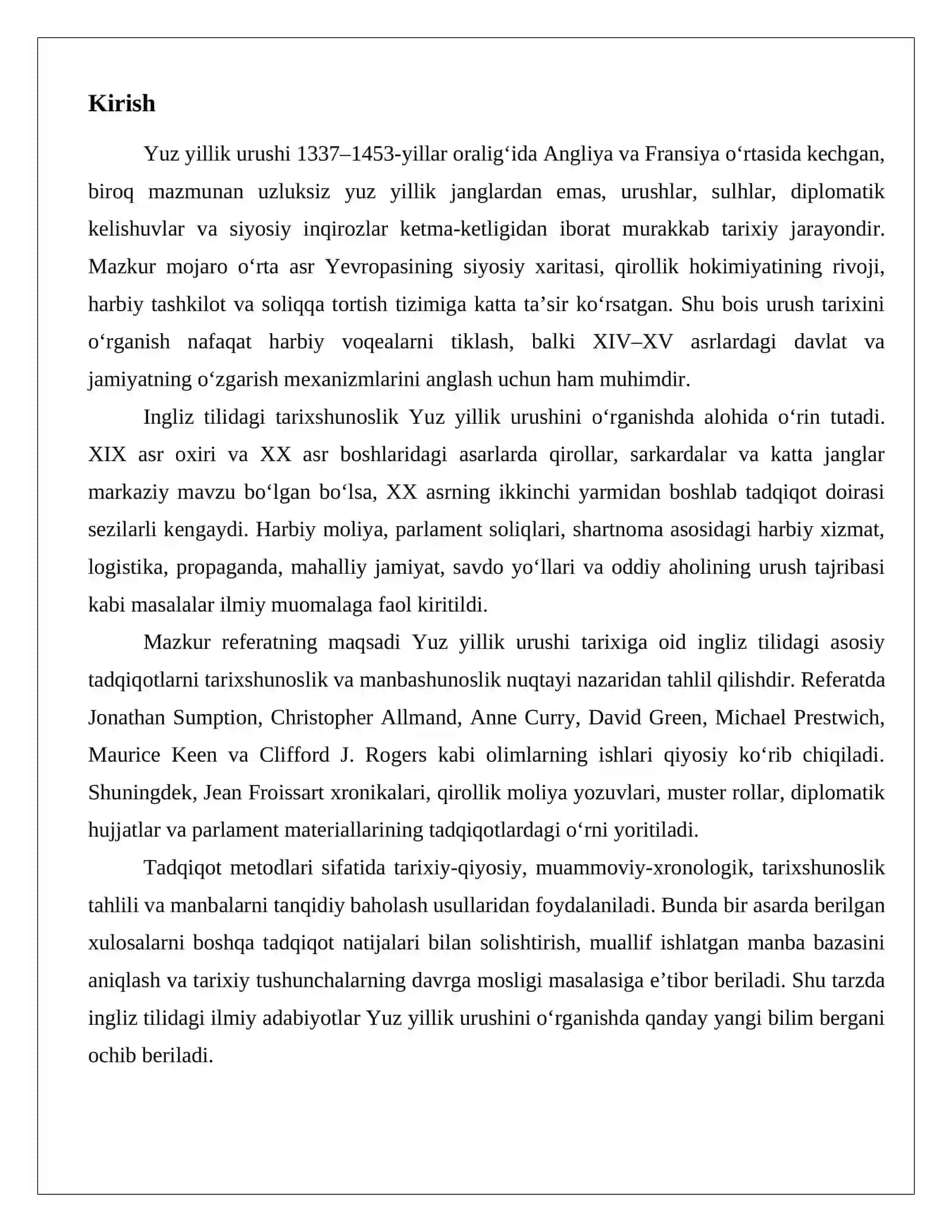 Yuz yillik urushi tarixiga oid ingliz tilidagi tadqiqotlar 2