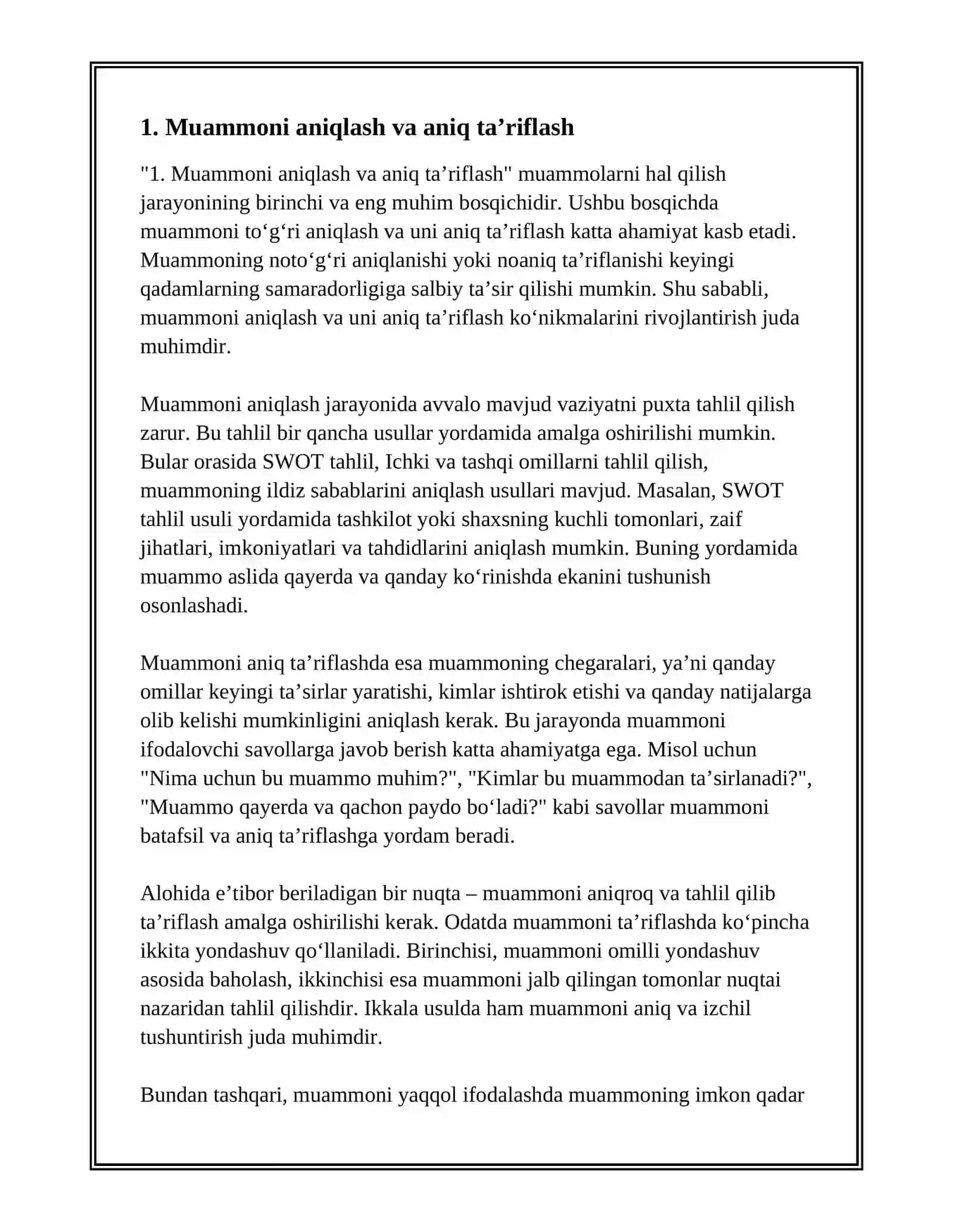 MUAMMOLARNI HAL QILISH (PROBLEM-SOLVING) 2