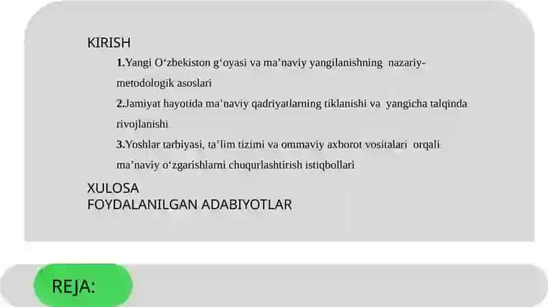 Yangi o'zbekistonda amalga oshirilayotgan maʼnaviy oʻzgarishlar 2