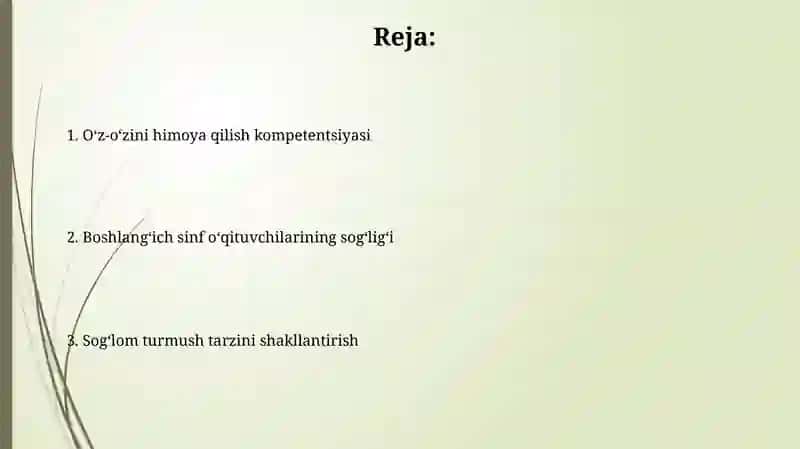 Boshlang'ich sinf o'qtuvchisining sog'liqni saqlash va o'zini himoya qilish kompetensiyasi 2