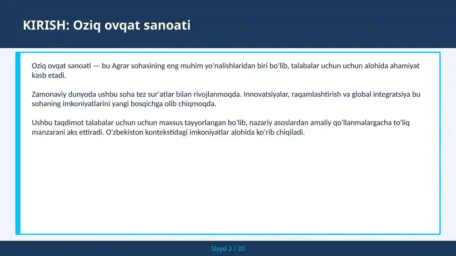 Oziq ovqat sanoati 2