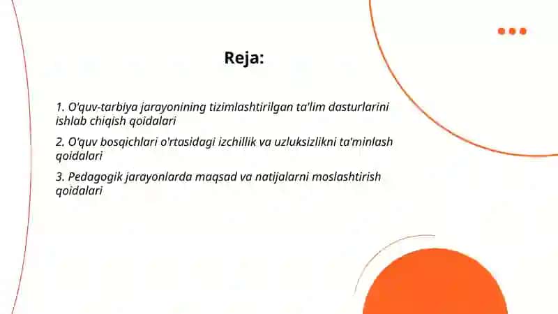 Ta'lim tizimlilik va izchillik prinsiplarini amalga oshirish qoidalari 2