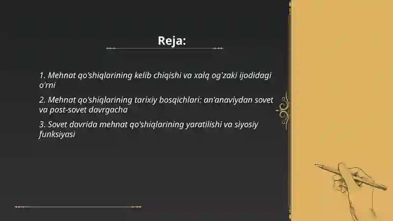 Mehnat qòshiqlarini yaratilishi,tarixi va badiiyati 2