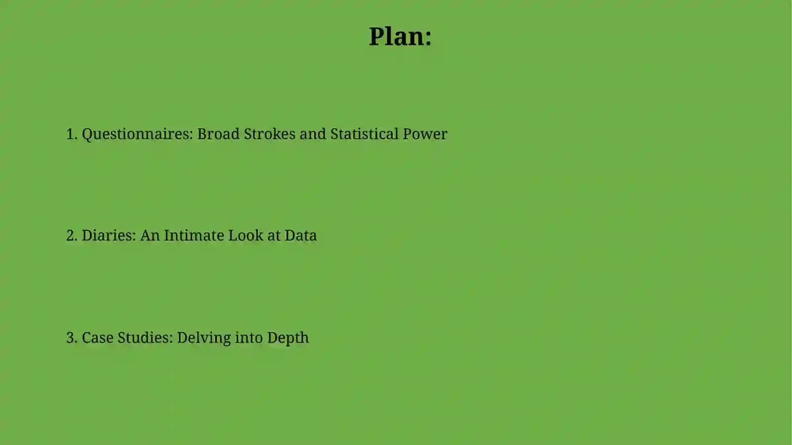 Data collection materials: Diaries, Case studies and Questionnaires 2
