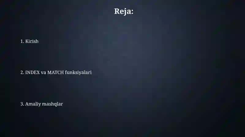 INDEX va MATCH funksiyalari 2