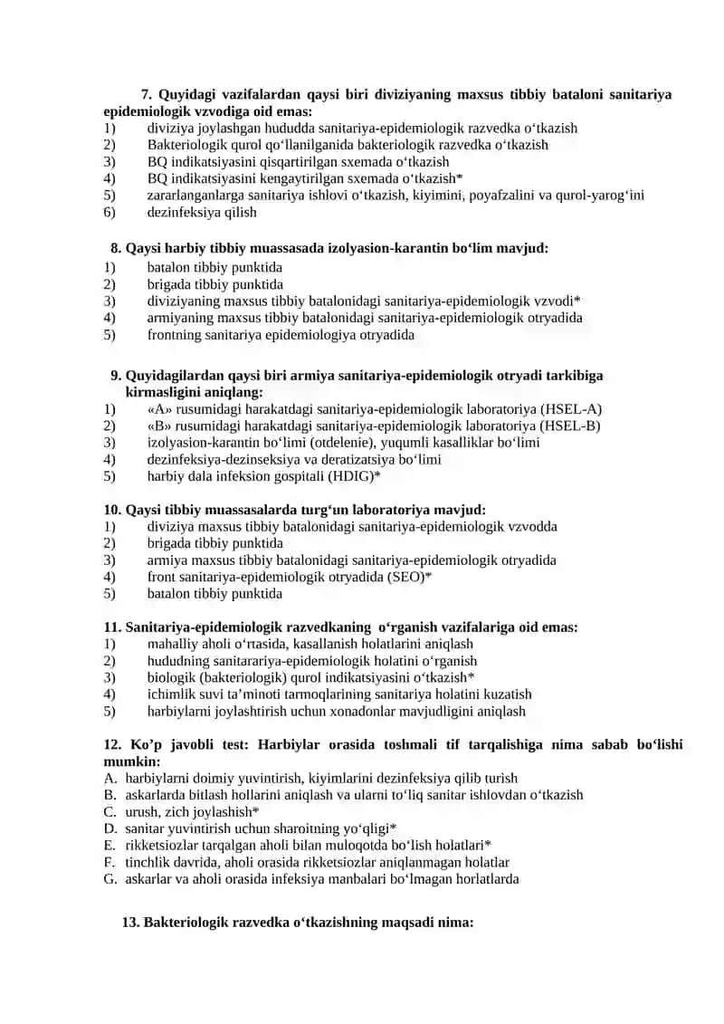 №1 Harbiy epidemiologiyaning maqsadi va vazifalari. Harbiy epidemiologiyaning asoslari. Harbiy holat paytida sanitariya-epidemiologiya muassasalarini ishini tashkil etish 2