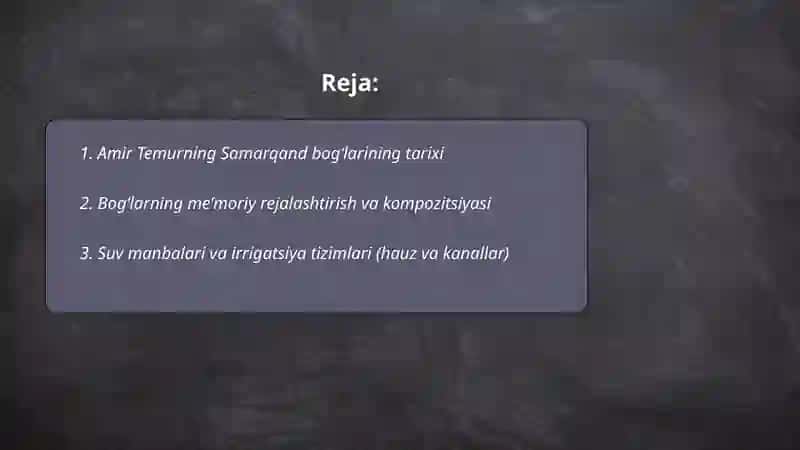 Amir Temurning Samarqand bogʻlari 2