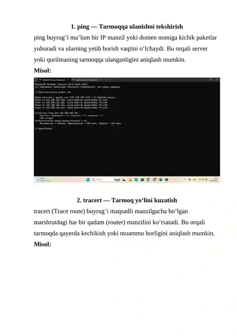 CMD orqali tarmoq buyruqlaridan foydalanish 2