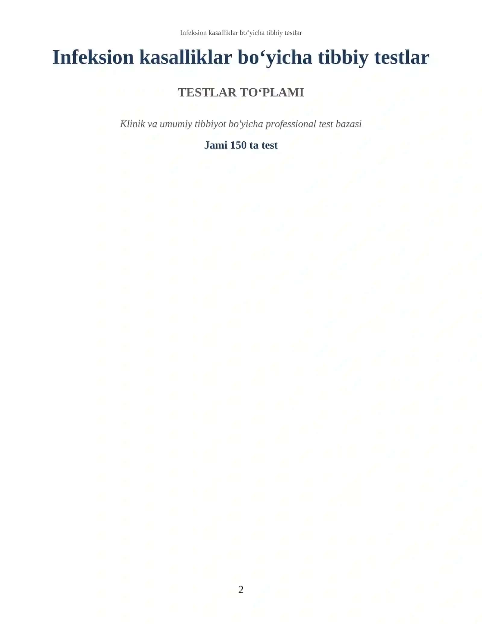 Infeksion kasalliklar bo‘yicha tibbiy testlar 2