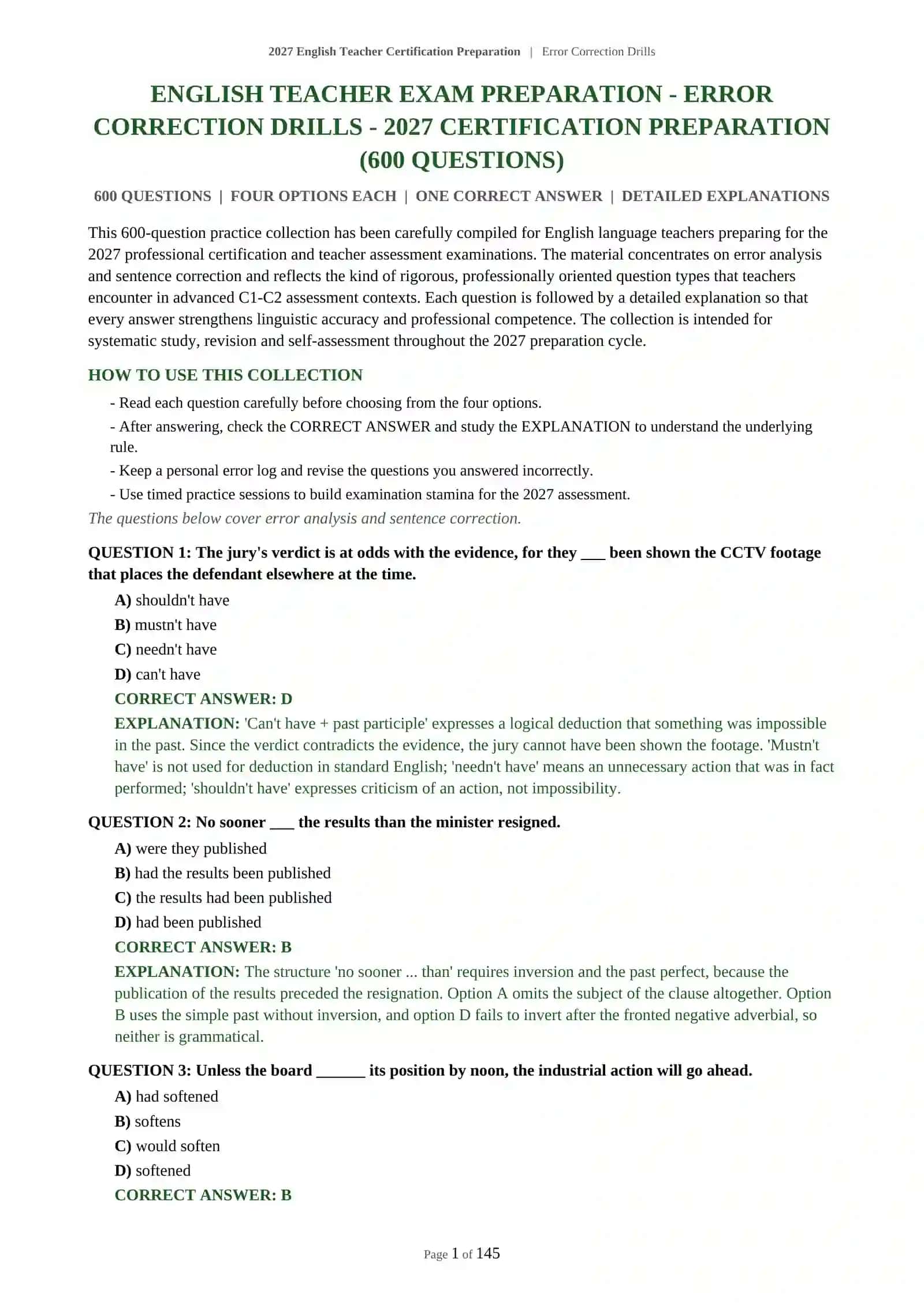 2027 English Teacher Certification Preparation | Error Correction Drills 2
