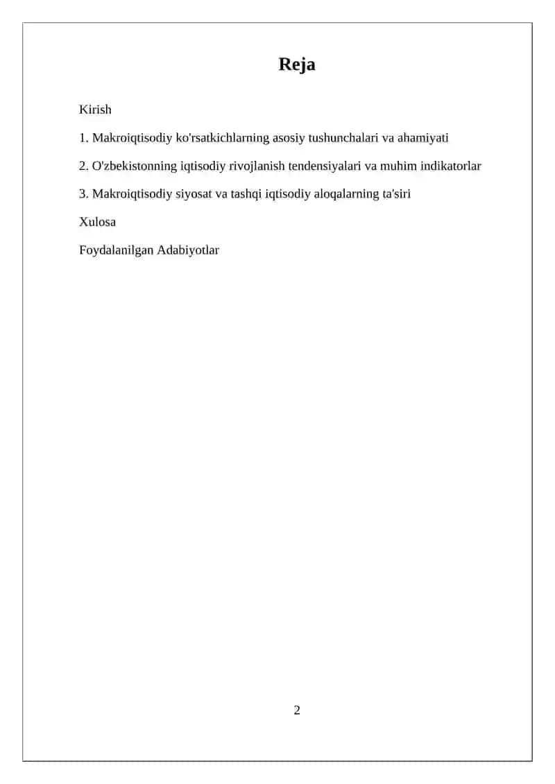 O'zbekiston Respublikasi Iqtisodiyotining Makroiqtisodiy Ko'rsatkichlari Tahlili 2
