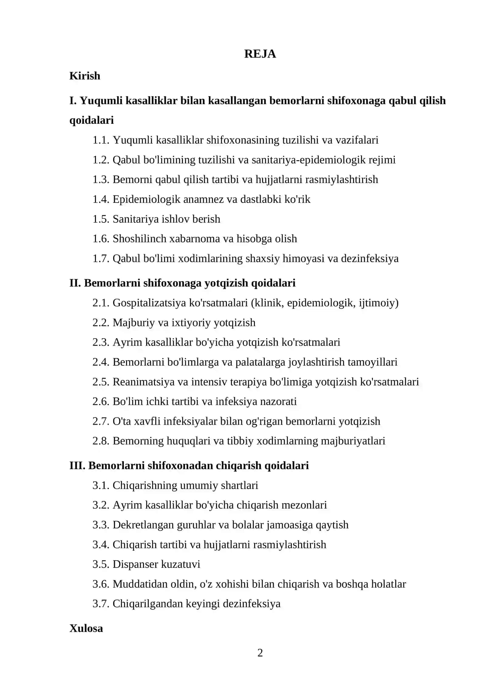 Yuqumli kasalliklar bilan kasallangan bemorlarni shifoxonaga yotqizish qoidalari 2
