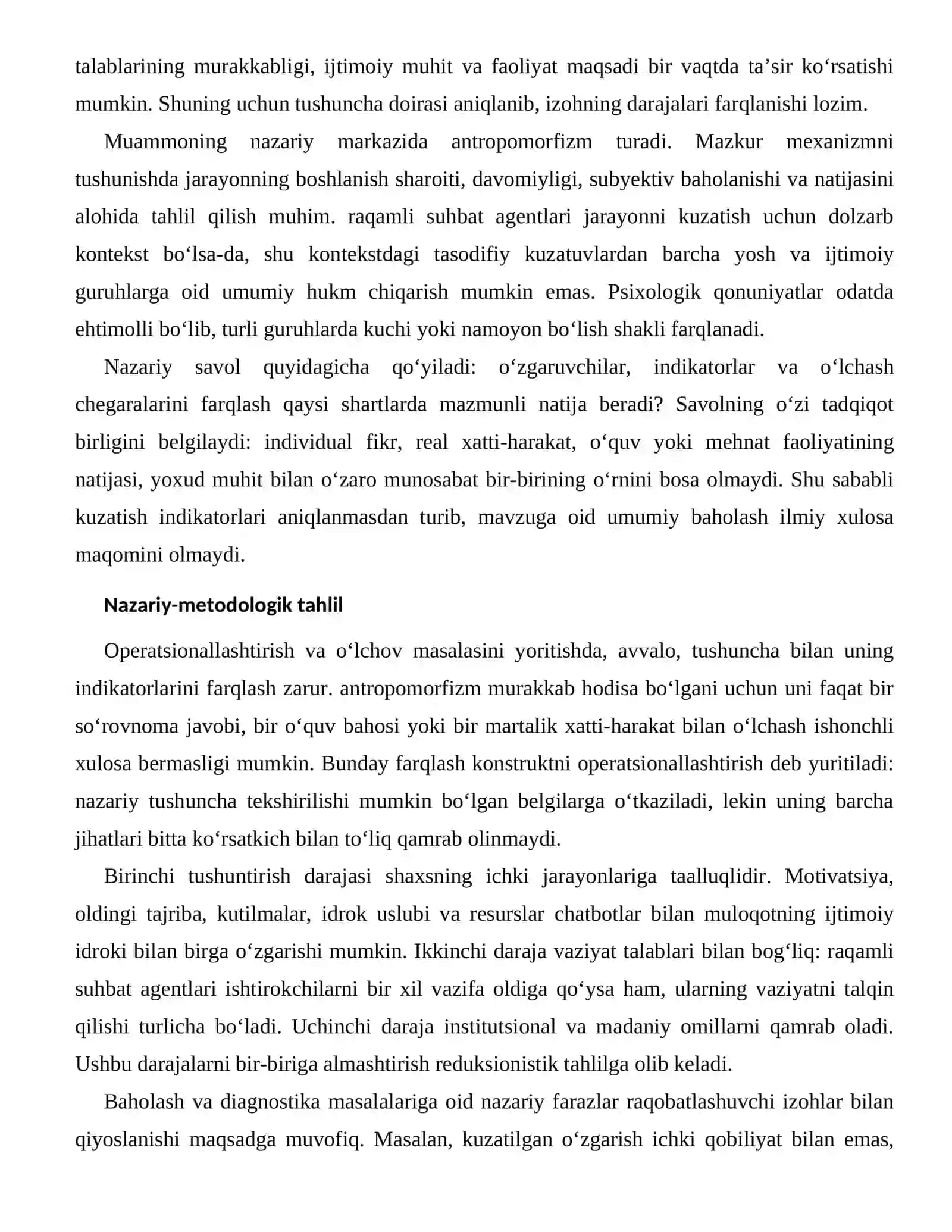 Chatbotlar bilan muloqotning ijtimoiy idroki - Baholash va diagnostika masalalari 2