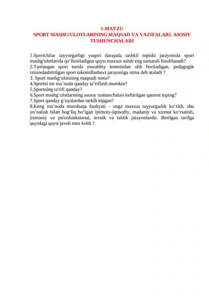 SPORT MASHGʻULOTLARINING NAZARIY ASOSLARI 2
