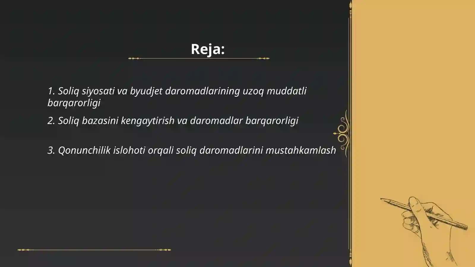 Soliqqa oid siyosat va byudjet daromadlarining barqarorligi 2