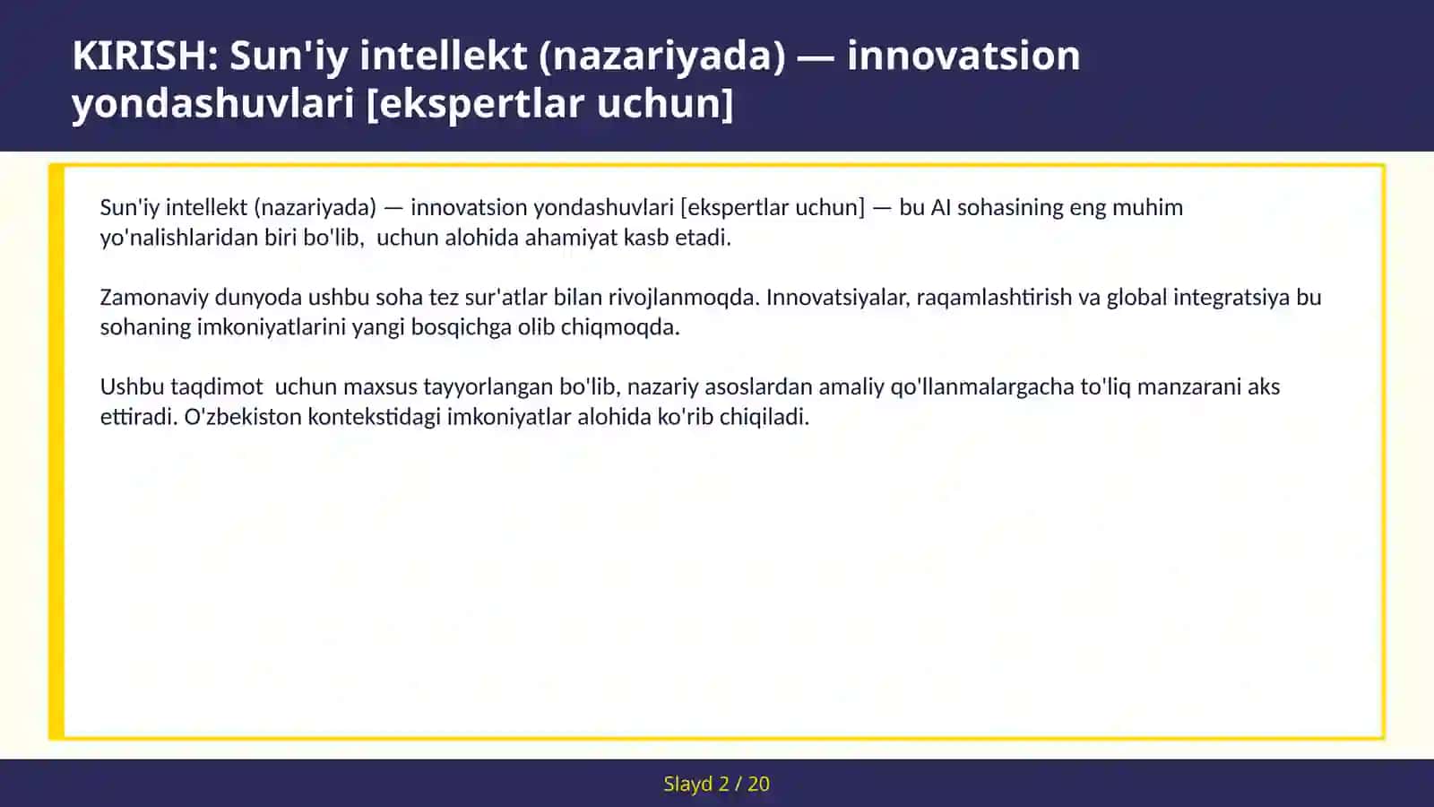 Sun'iy intellekt (nazariyada) — innovatsion yondashuvlari [ekspertlar uchun] 2