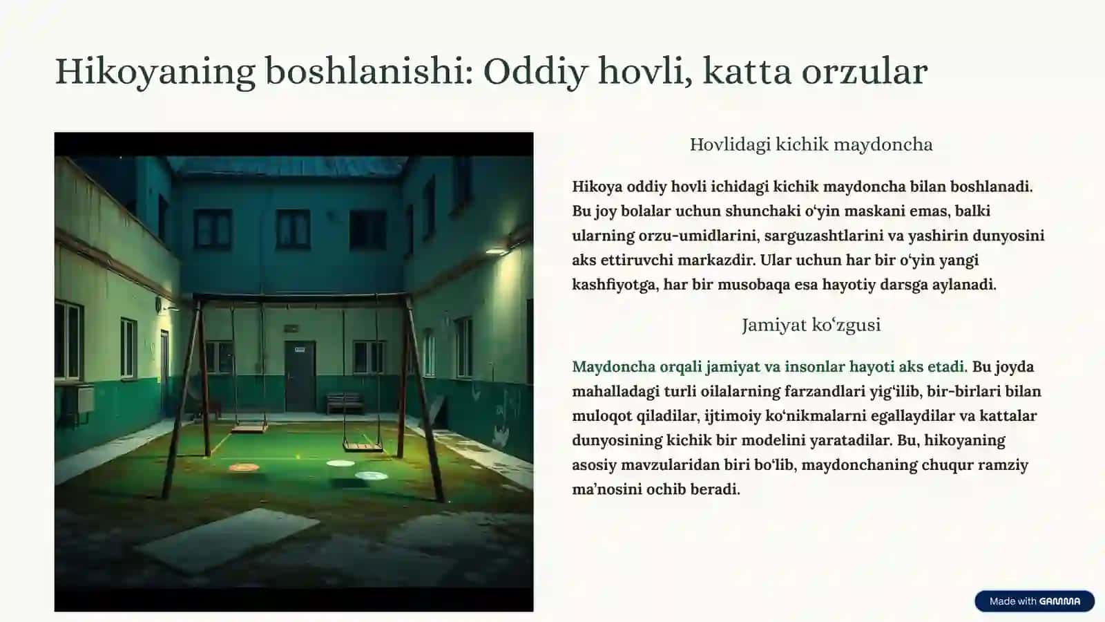 Hovlidagi maydoncha hikoyasi 2