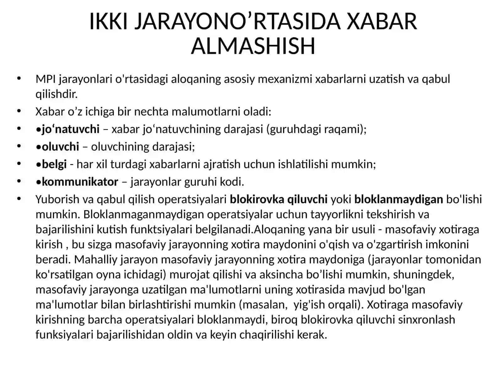 IKKI JARAYON O’RTASIDA XABAR ALMASHISH 2