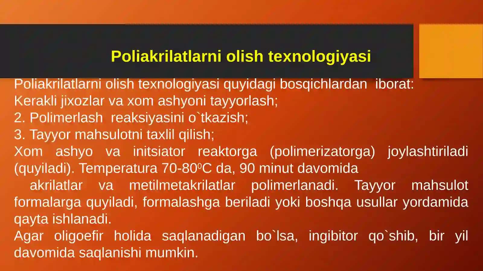 Poliakrilatlar olish texnologiyasi 2
