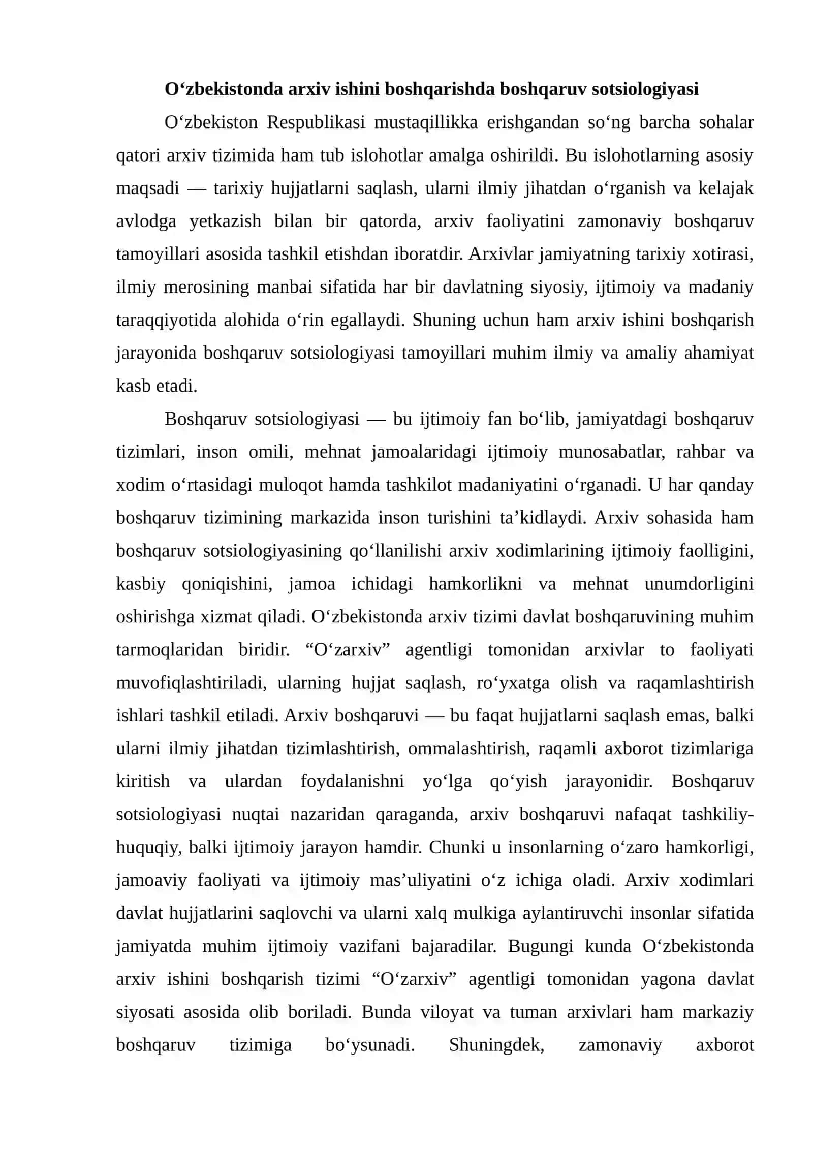 Oʻzbekistonda arxiv ishini boshqarishda boshqaruv sotsiologiyasi 2