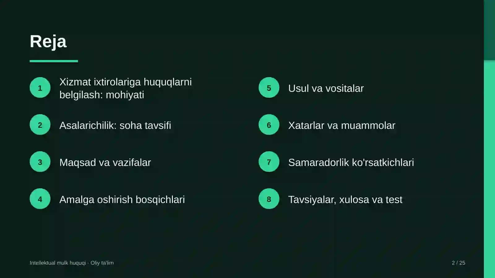 Intellektual mulk huquqi · Oliy ta'lim 2
