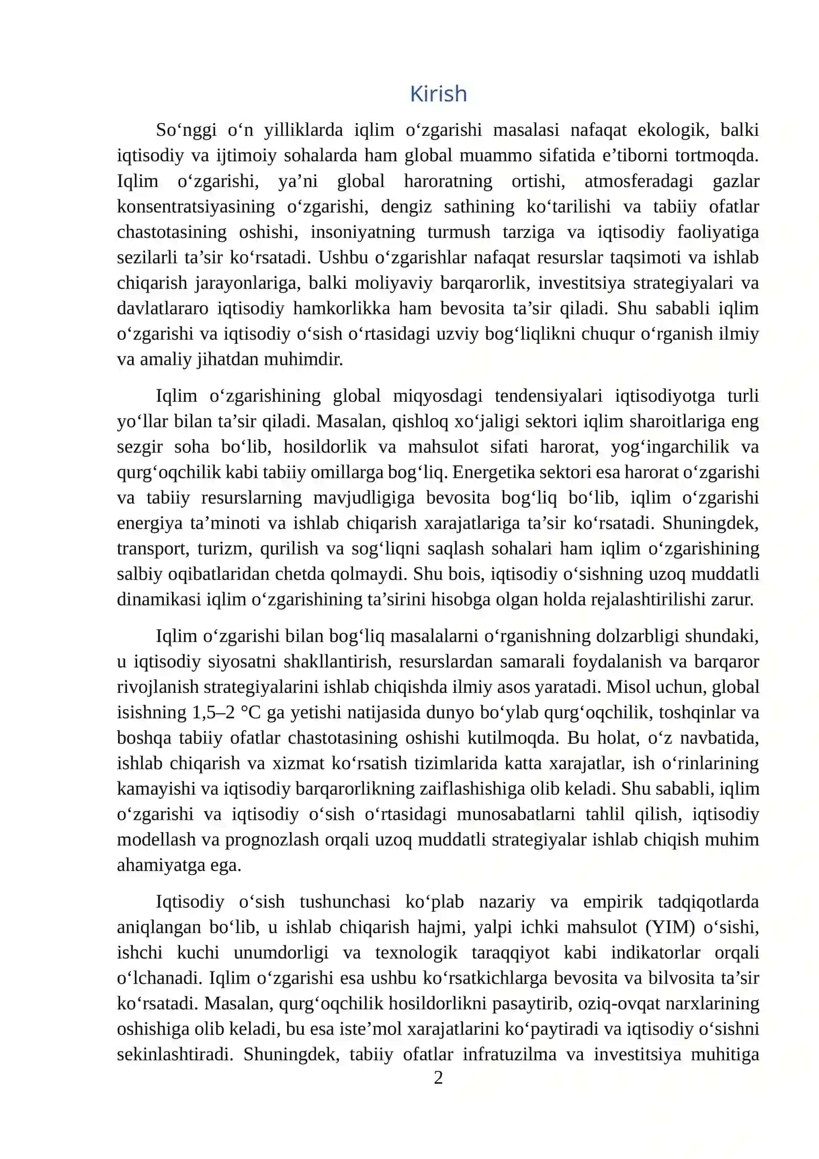 Iqlim o'zgarishi va iqtisodiy o'sishning uzoq muddatli dinamikasi 2