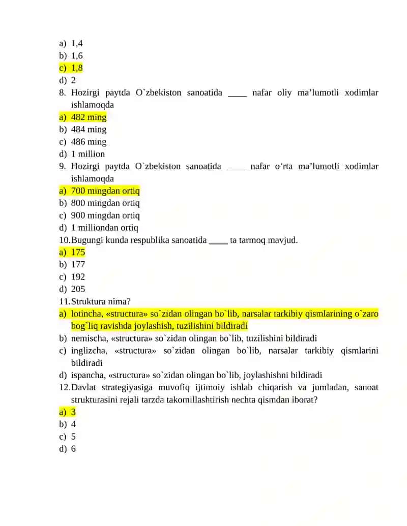 Tarmoqlar iqtisodiyoti fanidan yakuniy test savollari javoblari bilan 2