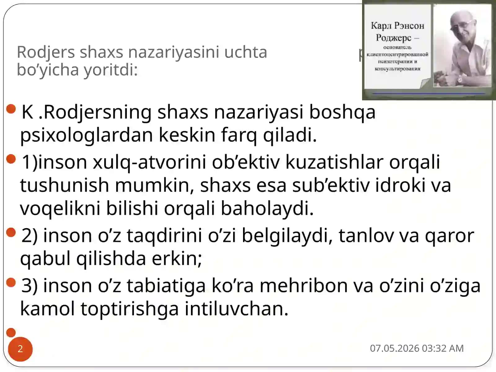 Inson tabiati haqida K.Rodjers tasavvurlari 2