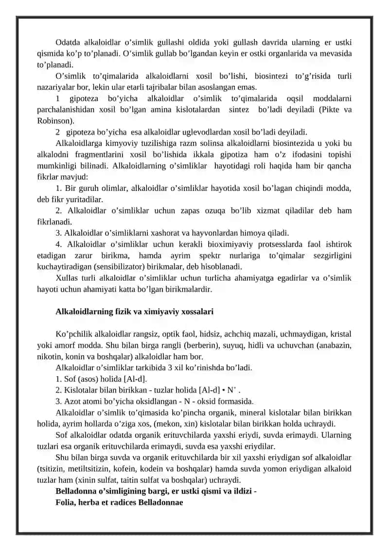 Alkaloidlar bo'lgan o'simliklar 2