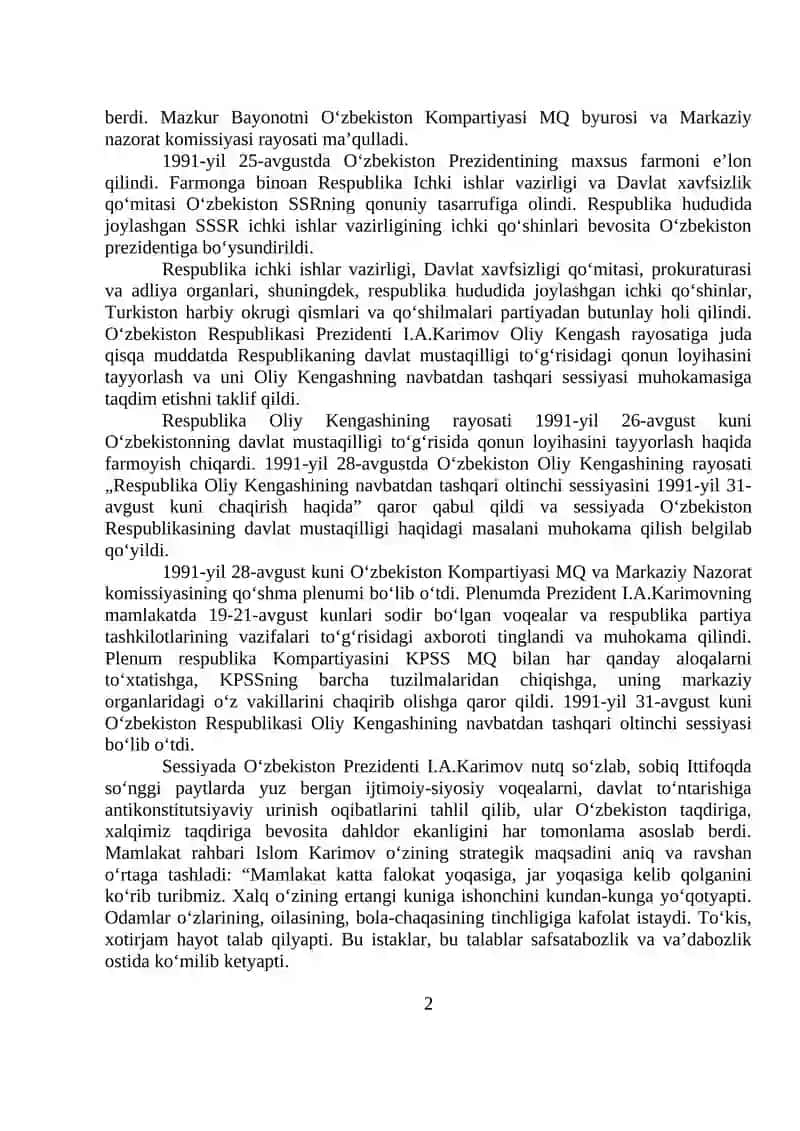 Mustaqil O‘zbekiston Respublikasi tashkil topishining tarixiy ahamiyati 2