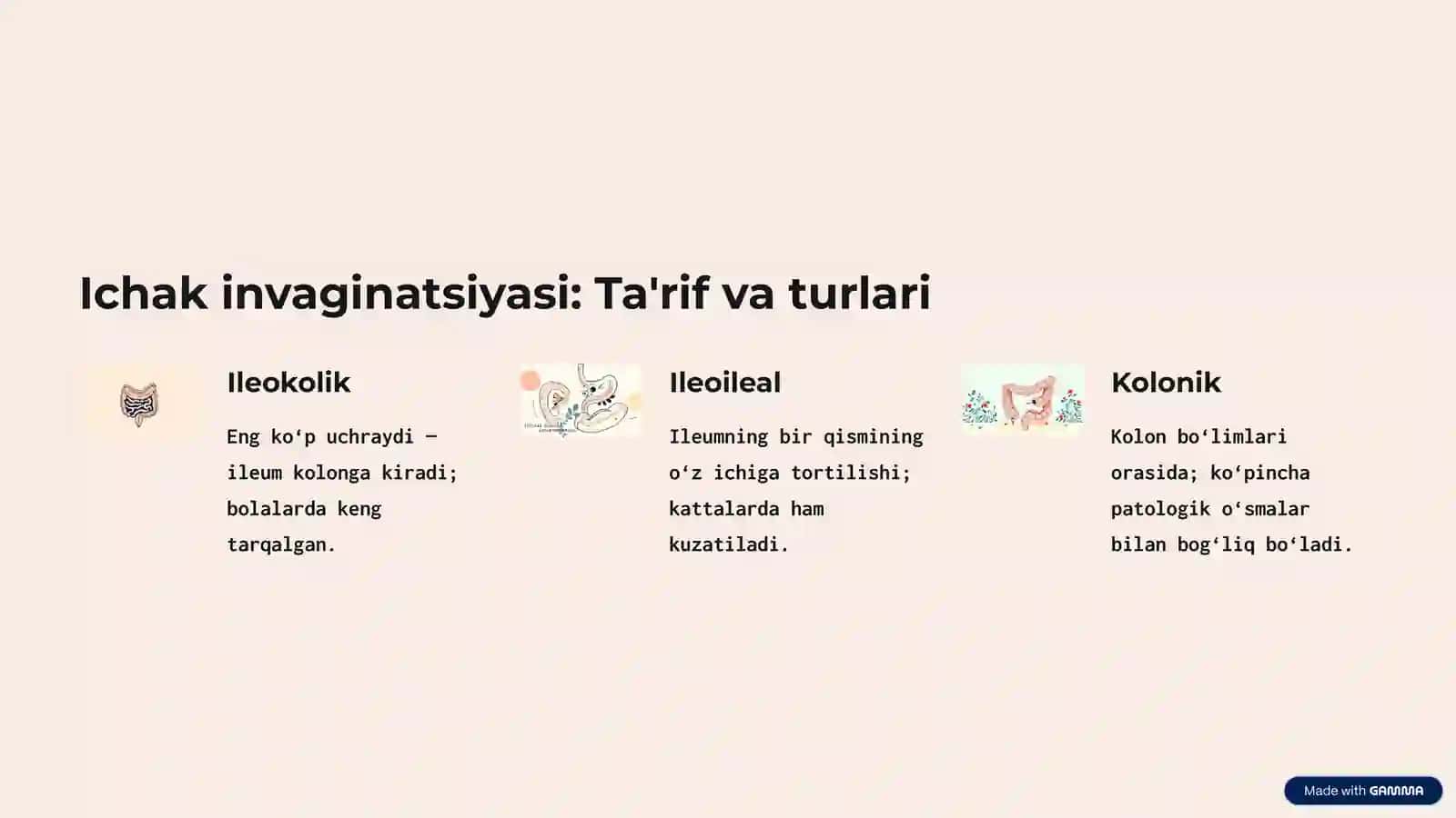 Ichak invaginatsiyasi va spastik ichak tutilishi: Asosiy tushunchalar 2
