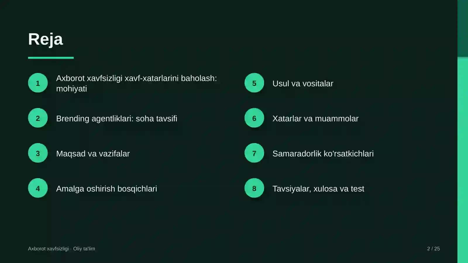 Axborot xavfsizligi · Oliy ta'lim 2