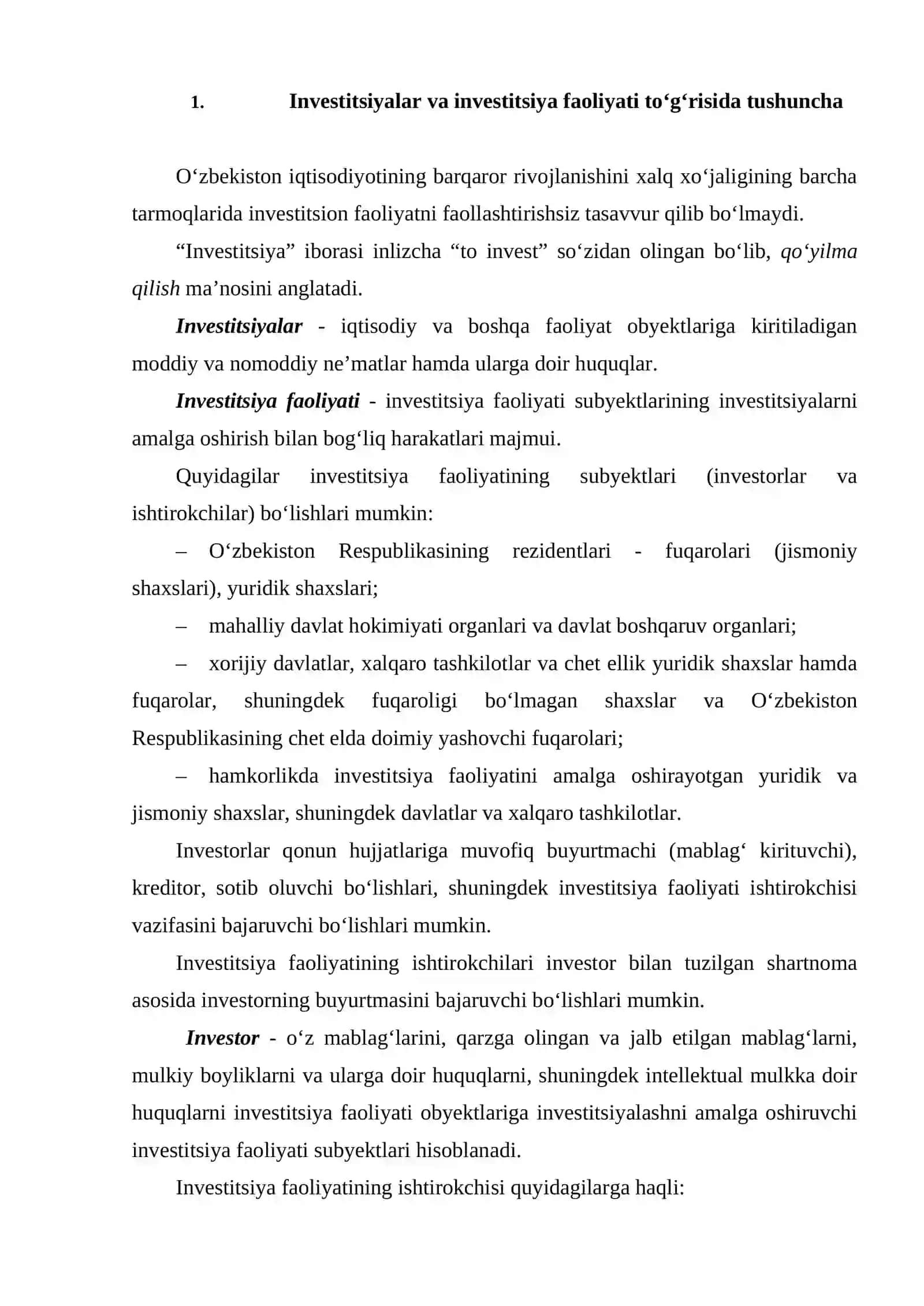 Korxonalarni investitsiya faoliyati 2