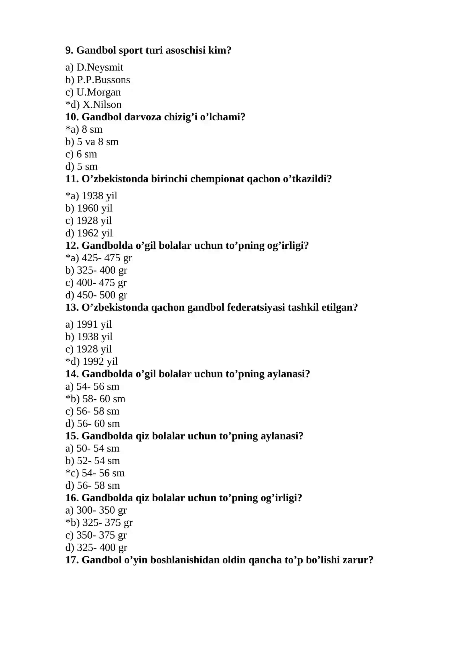 «GANDBOL» FANIDAN  TЕST SAVОLLARI 2