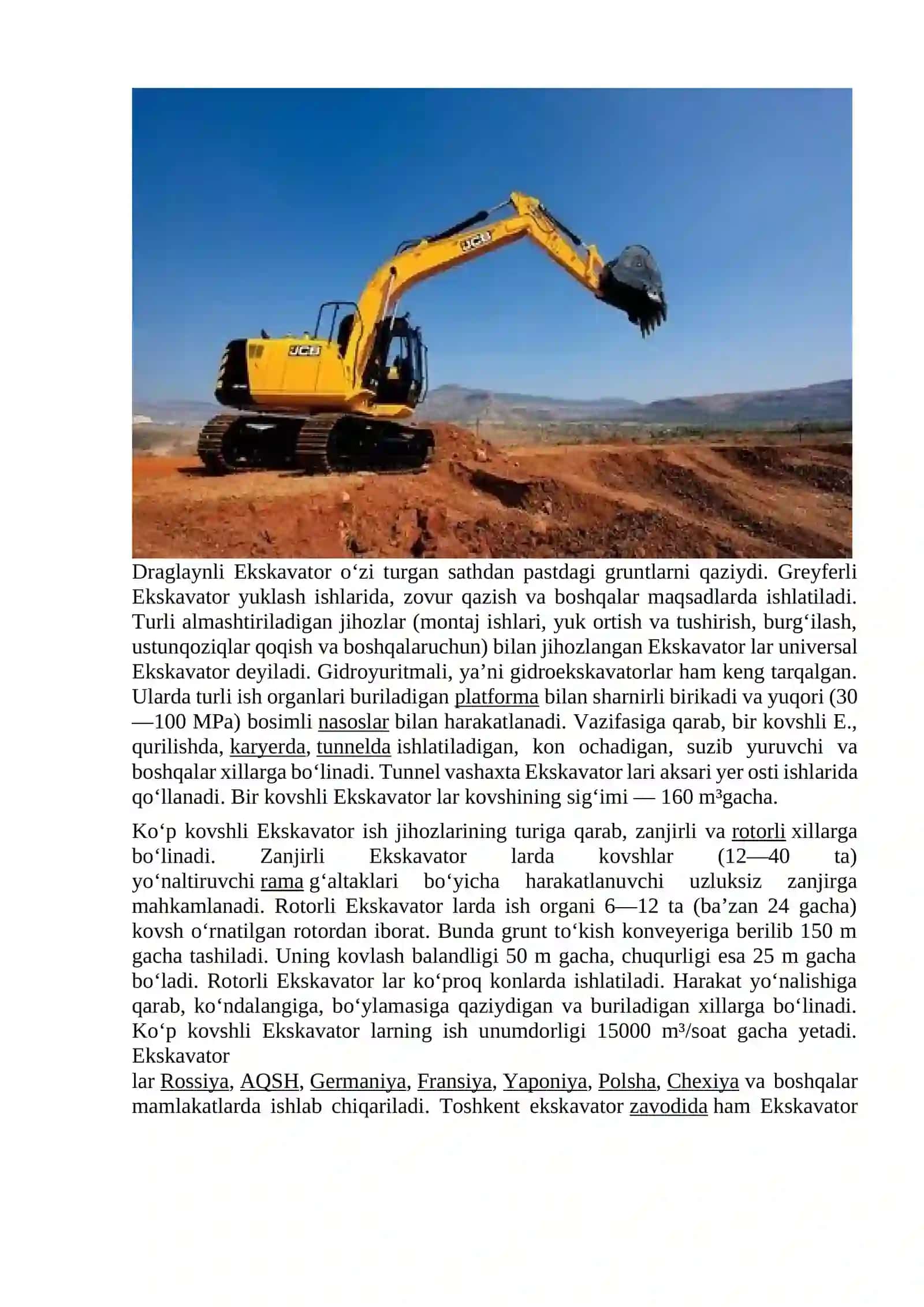 Ekskavatorlar haqida malumot 2