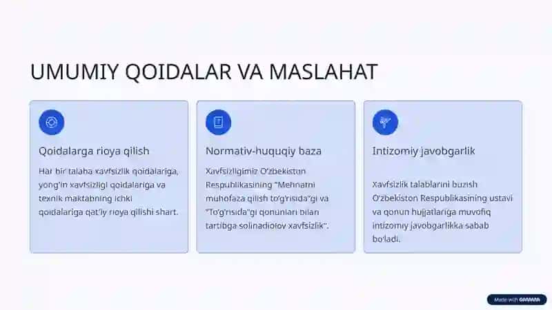 XAVFSIZLIK KO'RSATMALARI 2
